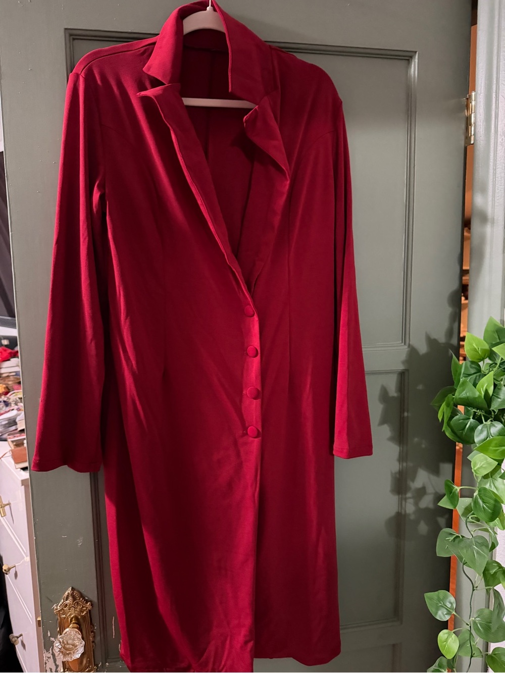 Women's Long Red Button-Front Dress